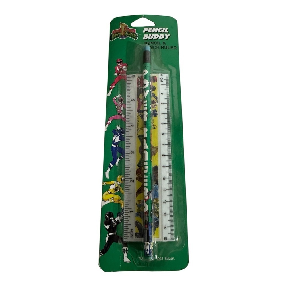 Power Rangers 1993 Pencil Buddy Pencil & 6" Ruler Saban   New-Lot of 2